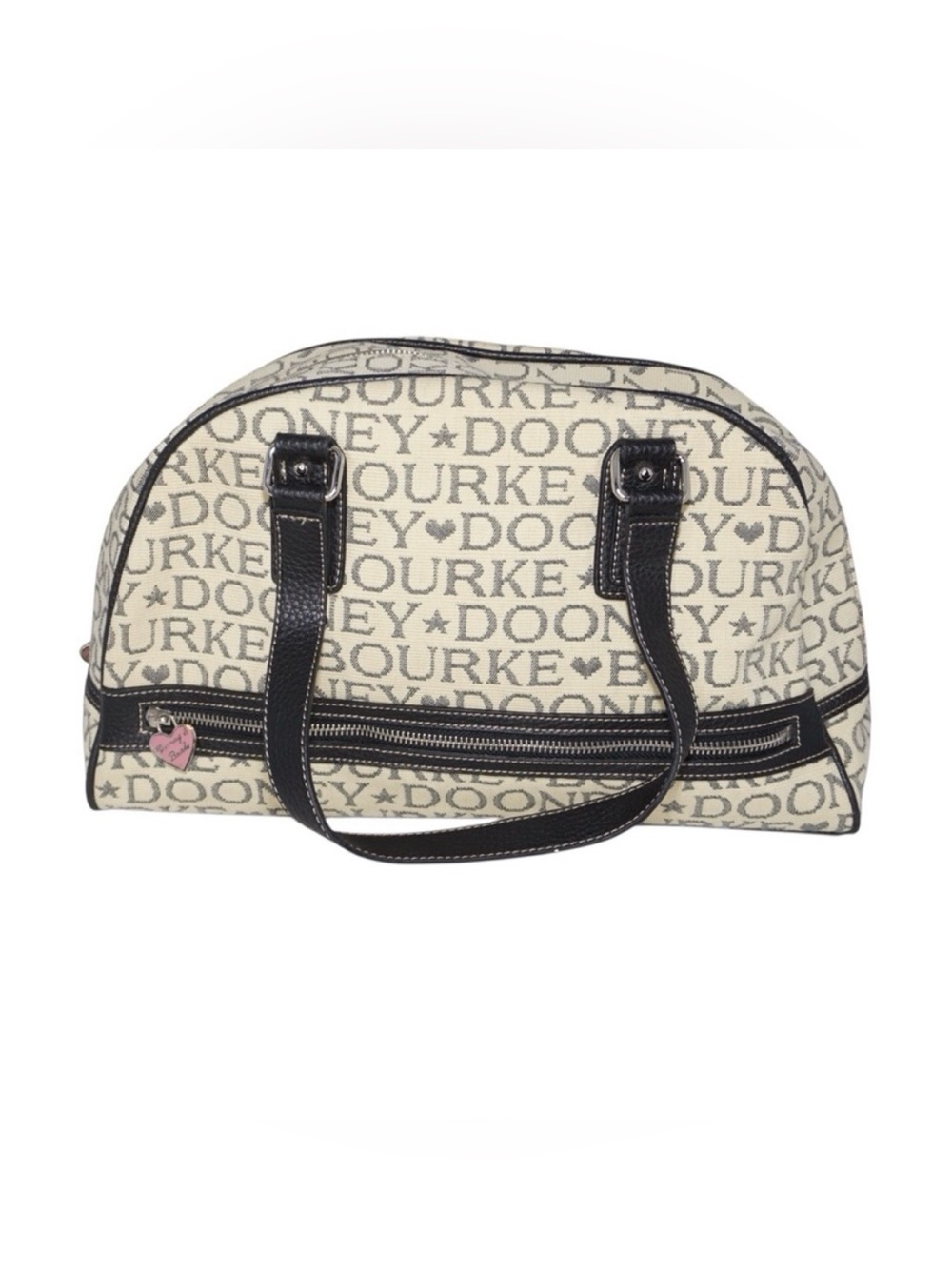 Dooney & Bourke Signature Satchel Bag with Pink Heart Zipper Pull - Picture 10 of 13
